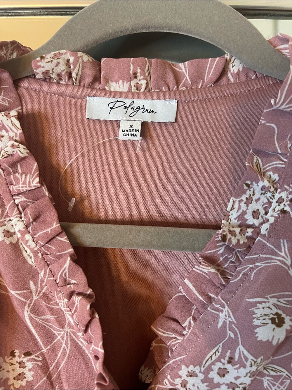 đź’•NWOT Polagramđź’• Dusty Rose Floral Ruffle-Trim Midi Dress - Picture 4 of 8